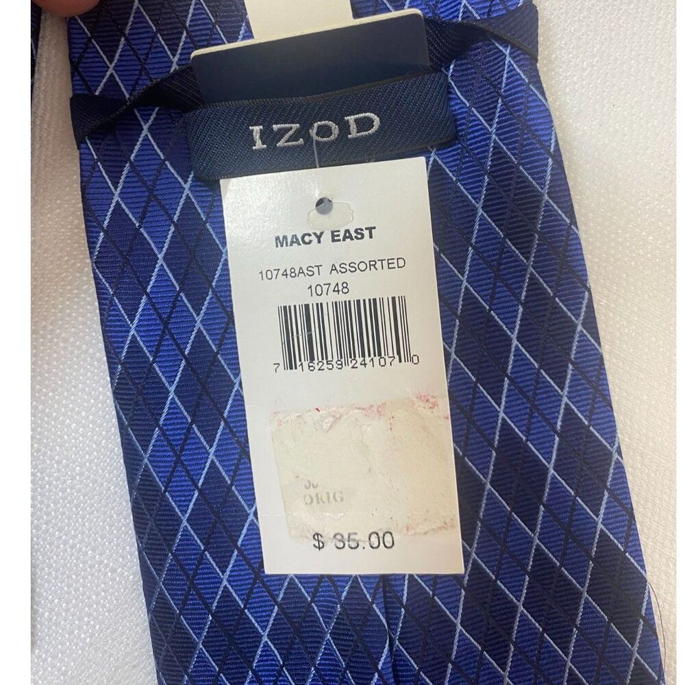 NWT Izod Silk Tie Men's Blue Geometric Career Office - Picture 5 of 6